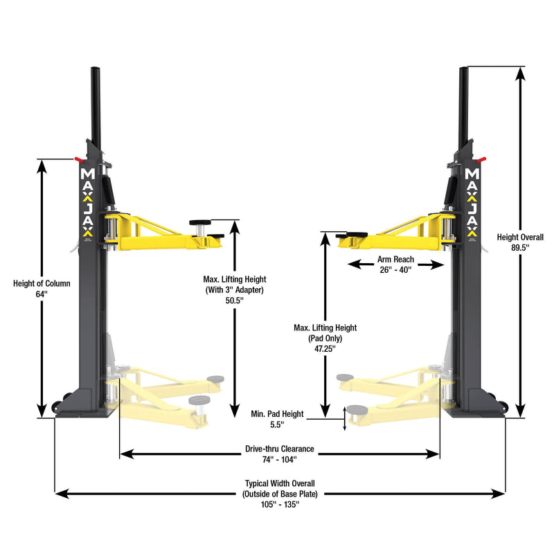 MaxJax M7K Standard Portable Car Lift Package - 7,000-lbs. Capacity