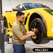MaxJax M7K low-ceiling two-post lift designed for residential garages with limited overhead clearance.