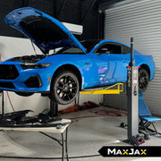 MaxJax M7K portable two-post car lift for home garage use with a 7,000-lb. capacity.