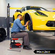 MaxJax M7K portable two-post lift suited for home garages with tight overhead space.