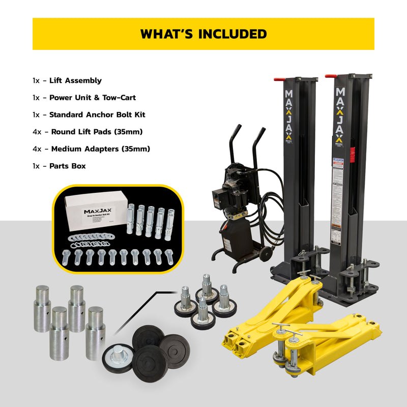 MaxJax M7K Standard Portable Car Lift Package - 7,000-lbs. Capacity