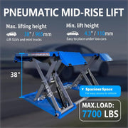 7700lbs Lifting Capacity Mid-Rise Scissor Lift 110V Pneumatic Release Mid Rise Lift