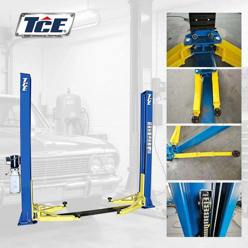 TCE 2-Post Car Lift, 220V, 10,000 lb Capacity, Foot Plate, Auto Truck Hoist with Adapters, 2-Year Warranty, TRJR-245LC